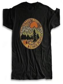 Camiseta con la frase "Odio a la gente a la que le gusta acampar", camiseta divertida para senderismo, camiseta retro con estampado digital, camiseta cómoda de verano para mujer. - Negro - Ver 1