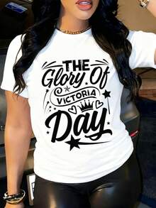 Camiseta Casual Esencial Victoria Glory Day para Mujer, Cuello Redondo, Diseño Divertido en Blanco, Camiseta de Moda, Suave y Cómoda, Ideal para Uso Casual al Aire Libre en Verano, Ropa de Primavera y Verano, Adecuada para Uso Diario Cómodo, Algodón Suave para Uso Diario en Verano. - Blanco - Ver 1