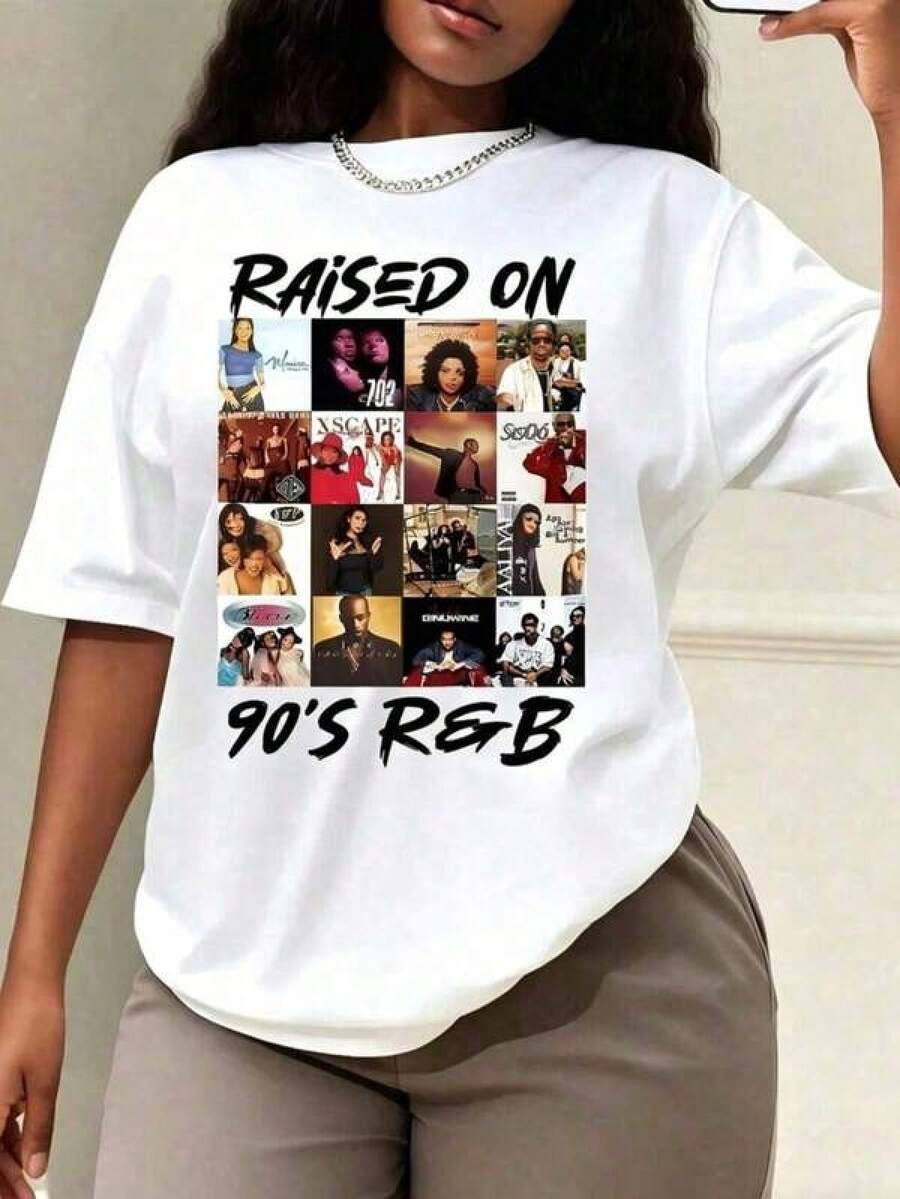 Nueva camiseta Y2K 2026Oversize 90s Music T-Shirts, R&B Style Women's Casual, Women's Casual Shirts, Women's T-Shirts, Women's Fall Clothing, Tops,Camisetas infantiles, artículos para el Día de San Valentín, conjuntos para padres e hijos, camisetas con temática del Día de San Valentín, camisetas estampadas para hombres y mujeres, camisas, camisetas con emojis populares. - Blanco - Ver 1
