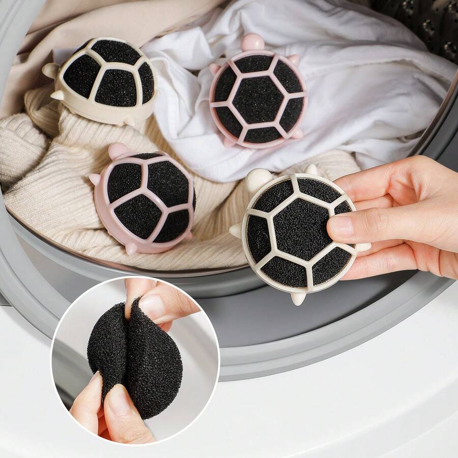 Bola de lavandería reutilizable con forma de tortuga, extraíble y lavable, absorbe el pelo de las mascotas y la pelusa, anti-enredo, apta para lavadoras - tortuga - Ver 1