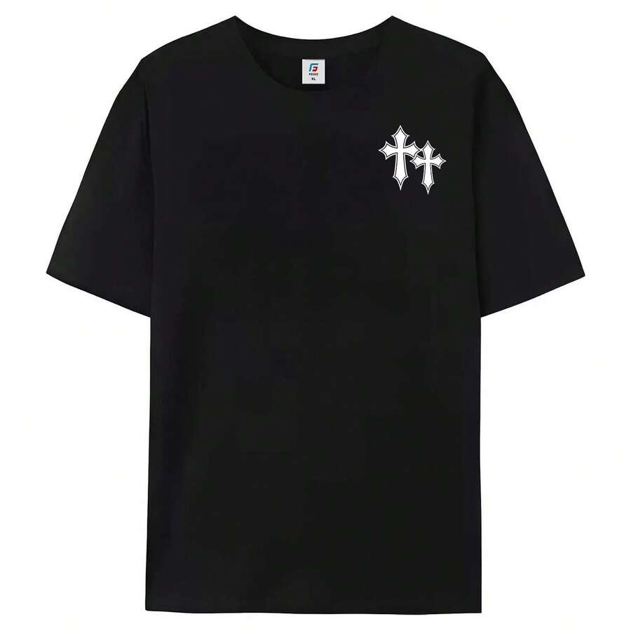 Camiseta gráfica FEEGO para chicos y adolescentes con tela ligera y transpirable para un uso casual cómodo en verano y un estilo urbano diario, perfecta para actividades al aire libre, camiseta divertida, camiseta de moda, camiseta de fe cristiana, camiseta de anime , estilo urbano oversize. - Negro - Ver 1