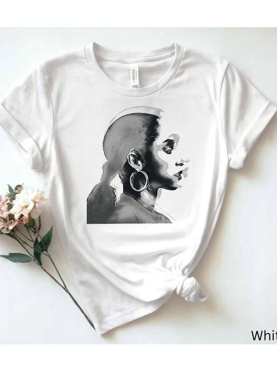 White Pure - Women's T-Shirt: Elegant Black And White Portrait Of A Woman - 白 - 查看 1