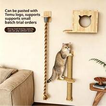 1 Set Wall-Mounted Cat Climbing Rope Jumping Platform, Thick Natural Hemp Rope, Space-Saving, Pet Exercise Toy, Indoor Cat Activity Wall-Hanging Design, Sturdy Pet Accessory, Cat Wall Ladder, Kitten Play Equipment - Multicolor - View 3