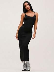 BASICS Vestido de cena y citas casual de Body entero de tirantes lisos - Negro - Ver 1