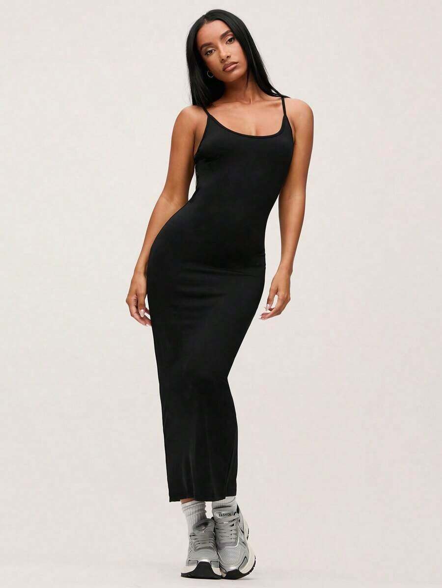 BASICS Vestido de cena y citas casual de Body entero de tirantes lisos - Negro - Ver 1