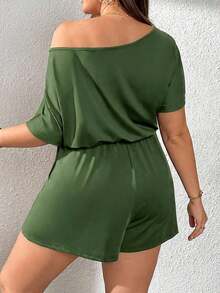 Mono de talla grande para mujer, ropa de verano, shorts, hombros descubiertos y graciosos, conjunto de verano para mujer, atuendo de rave de festival, conjunto de verano para vacaciones de mujer, mono casual de mujer - Verde Oscuro - Ver 2