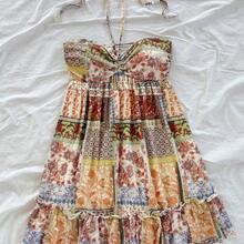 Western Wear Women,Summer Dresses For Women,Vacation Outfits Woman,Bohemian,Rave Outfit Festival,Concert Outfit Women,Easter Dress Women,Women's Vacation Colorful Retro Print Drawstring Front & Back Tie Layered Mini Dress, Music Festival Outfit,Sun Dress - Multicolor - Ver 8