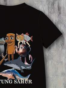 [Playera infantil deportiva] Playera deportiva casual para niños con estampado 3D de personajes de El clásico de las montañas y los mares - Diseño 2025 - Ideal para uso diario y deportes como fútbol - Negro - Ver 4