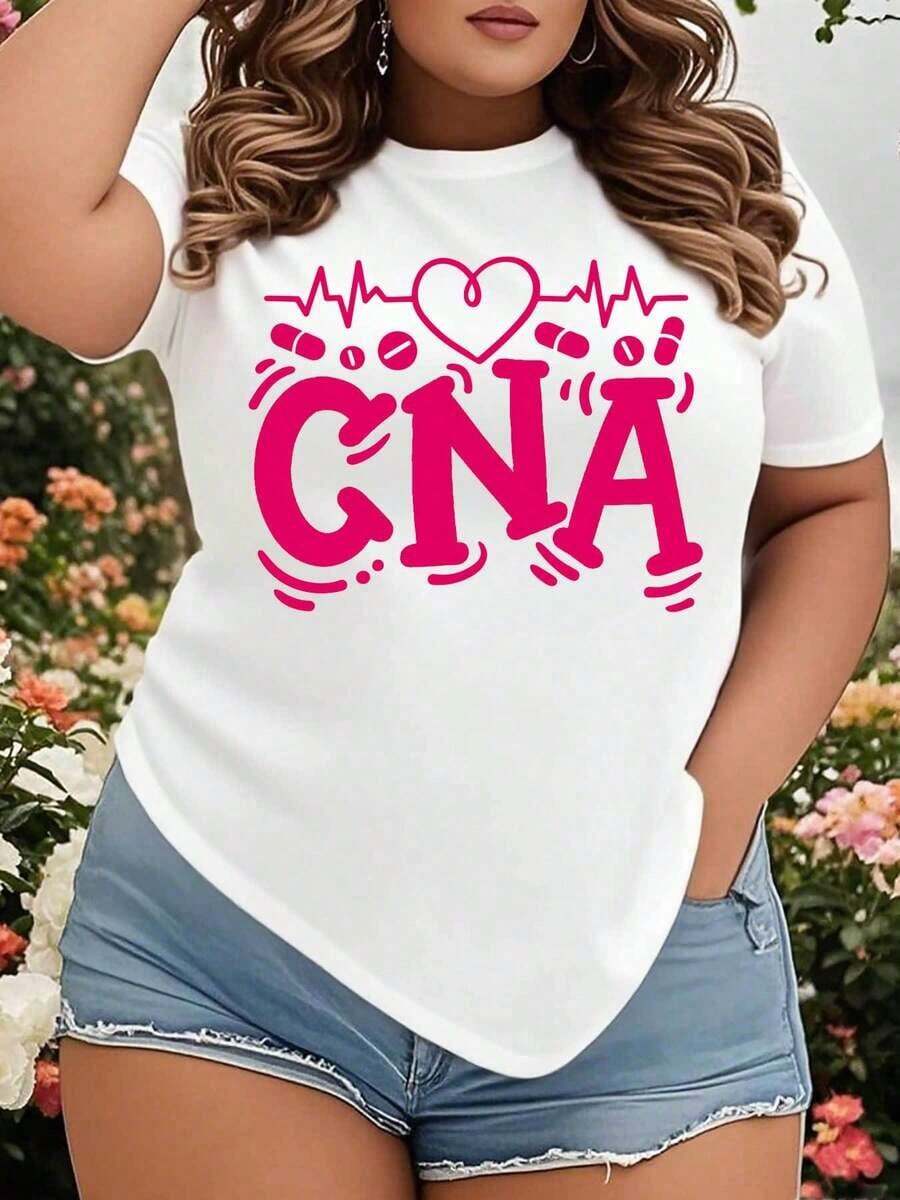 Women's CNA Certified Nursing Assistant T-Shirt With Heart And ECG Design, Plus Size, Gift For Nurse. - 白色 - 查看 1