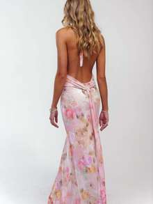 Vestido ajustado  con diseño de cuello halter y espalda abierta - Rojo - Ver 4