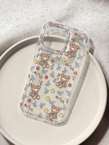 Cute Bear Floral Doodle Print Clear Case Compatible With IPhone 13/15/16/17pro/17/14/17/15pro/15 Plus/15 Promax/7plus/8plus/X/Xs Max/Xr/11pro/12pro/13pro/14pro/12mini/13mini/11promax/12promax/13promax/14promax/14plus/17pro Max/17Air/6/6s Plus/7/8/16Pro/16plus/16promax/Se2/17promax&Compatible With Samsung Galaxy/A54/A14/A12/A13/A15/A32/A33/A24/A52S/S20/S21/S22/S23/S24/S23Plus/S24ultra/S25/A15/A33/A23/A07/A17/S26/A56/A57 - Multicolor - View 1
