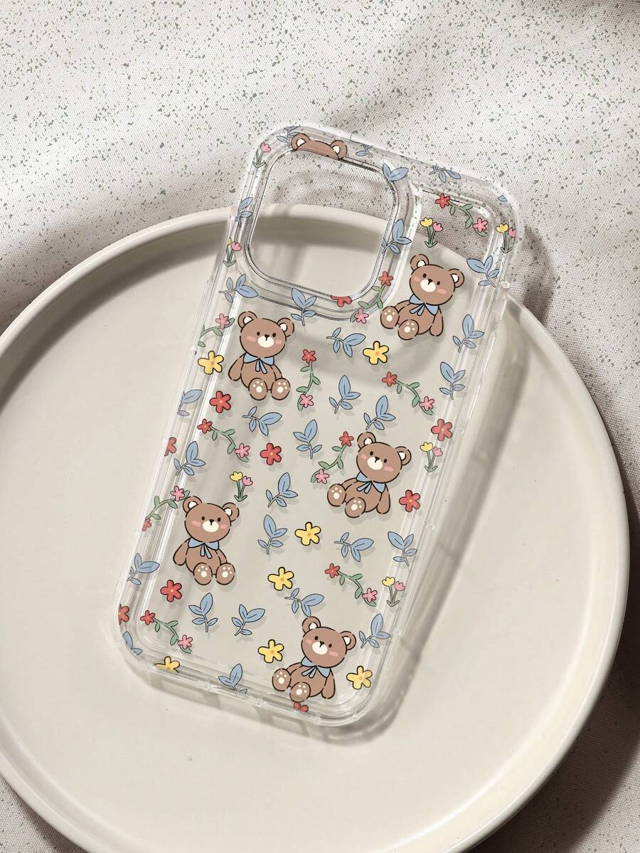 Cute Bear Floral Doodle Print Clear Case Compatible With IPhone 13/15/16/17pro/17/14/17/15pro/15 Plus/15 Promax/7plus/8plus/X/Xs Max/Xr/11pro/12pro/13pro/14pro/12mini/13mini/11promax/12promax/13promax/14promax/14plus/17pro Max/17Air/6/6s Plus/7/8/16Pro/16plus/16promax/Se2/17promax&Compatible With Samsung Galaxy/A54/A14/A12/A13/A15/A32/A33/A24/A52S/S20/S21/S22/S23/S24/S23Plus/S24ultra/S25/A15/A33/A23/A07/A17/S26/A56/A57 - Multicolor - View 1