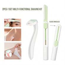 2pcs/Set Portable Stainless Steel Blade Mini Shaver, Women's Intimate Hair Remover, Retractable Micro-Adjustable Eyebrow Trimmer - Multicolor - View 1