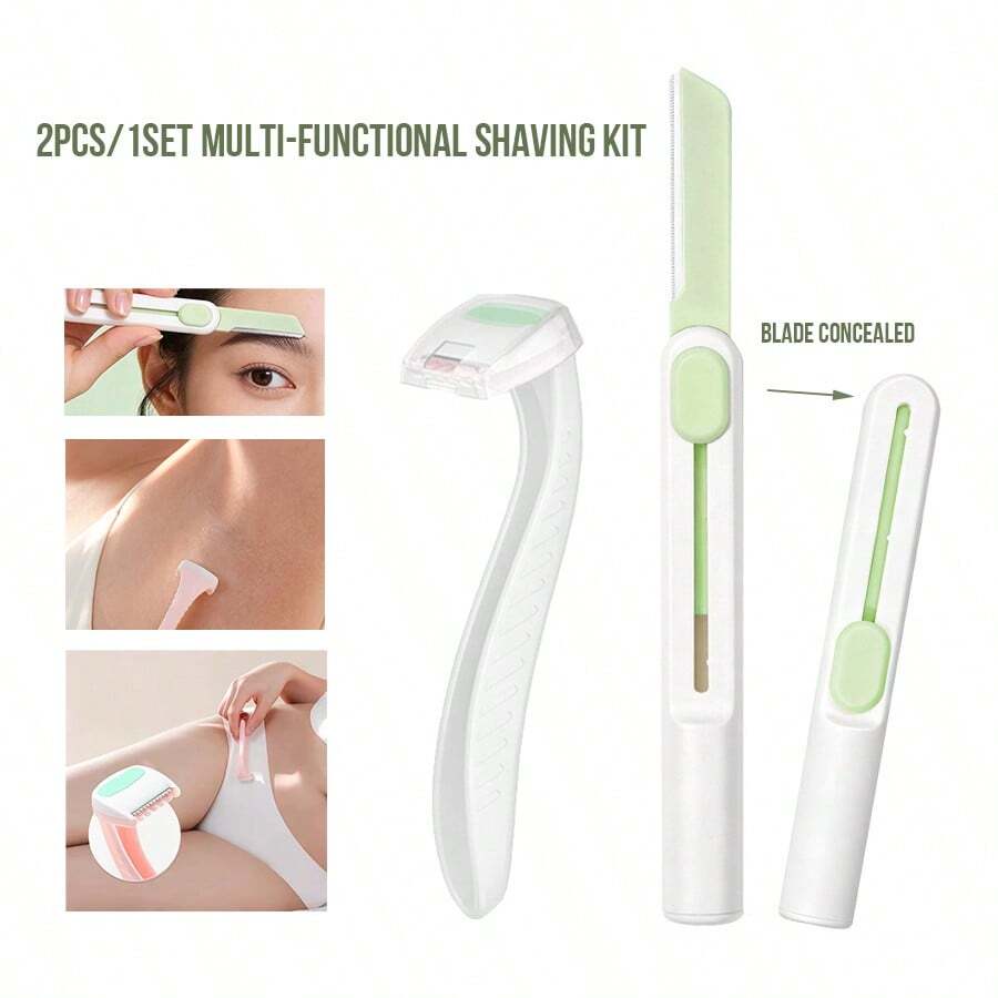 2pcs/Set Portable Stainless Steel Blade Mini Shaver, Women's Intimate Hair Remover, Retractable Micro-Adjustable Eyebrow Trimmer - Multicolor - View 1