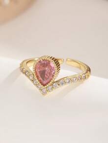 Nhẫn hình trái tim và bướm màu hồng mạ vàng 18K dễ thương, đính đá Cubic Zirconia, nhẫn hở có thể điều chỉnh kích thước, trang sức ngọt ngào và lãng mạn dành cho nữ. - Nhiều màu - Xem 5