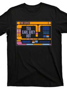 Camiseta de Earl Grey con té caliente y el capitán Picard, manga corta casual, cuello redondo, material cómodo, ligeramente elástica, adecuada para todas las estaciones, corte regular, camiseta de moda para cualquier momento del año - Negro - Ver 1