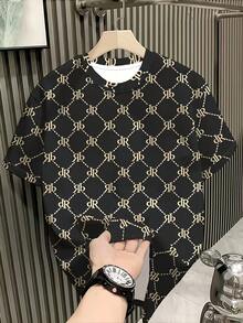 Plus Size Men's Casual Short Sleeve T-Shirt - Breathable Soft Polyester Knit Fabric, English Letter Print Design, Black Round Neck Loose Fit, Ideal For Family Gatherings And Daily Wear - Black - View 4