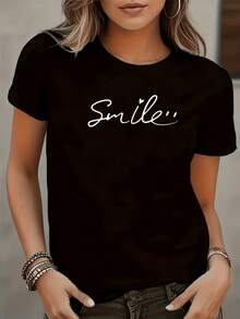Camiseta Femenina Manga Corta Estilo Clásico Ligera Fresca Versátil Verano eñora Manga Corta Diseño Elegante Casual Ligera Uso Diario Verano - Negro - Ver 1
