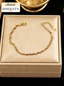 RAYQUEEN 1 chiếc vòng tay dây xích sóng bằng thép không gỉ mạ vàng 18K sang trọng, kiểu dáng thời trang mới, phù hợp cho nữ. - Vòng đeo tay - Xem 6