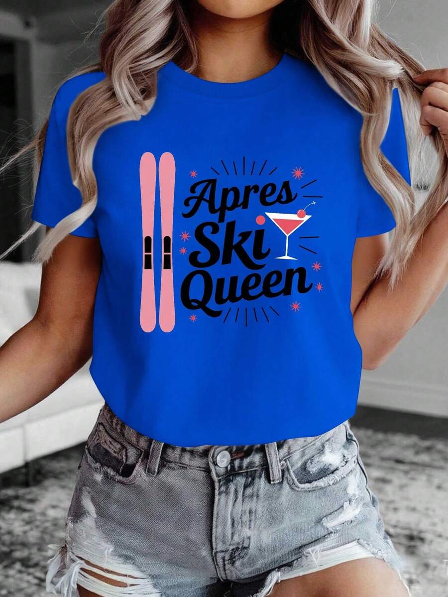 Camiseta cómoda para mujer Apres Ski Queen Pink Skis Cocktail - Azul - Ver 1