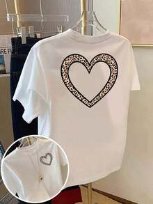 Camisetas Básicas de Tallas Grandes para Mujer - Camisetas Casuales de Manga Corta, Prendas Esenciales Ligeras para el Verano, Camiseta de Mujer, Estampado de Corazones con Diseño de Leopardo en la Parte Delantera y Trasera, Mangas Cortas a la Moda con Estampado de Corazones, Diseño Único de Doble Cara, Ropa de Uso Diario para Mujer - Camiseta Casual de Cuello Redondo, Ajuste Cómodo, Adecuada para Uso Casual y Deportivo, Transpirable y Cómoda. - Blanco - Ver 12
