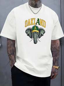 La mejor opción para las nuevas camisetas casuales de verano para hombre, camiseta de manga corta con cuello redondo acanalado, tejido de punto, estampado de elefante Auckland, adecuada para actividades al aire libre, camiseta estampada de verano para hombre. - Blanco - Ver 1