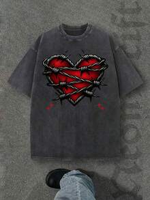 Camiseta casual vintage cómoda y lavada para mujer, camiseta de manga corta con cuello redondo,% algodón lavado y versátil para hombre, adecuada para uso diario y atuendos de, estilo unisex. - Negro - Ver 6