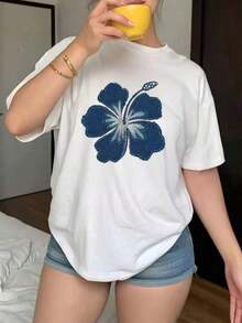 Mujer002 Beneficios exclusivos para el Día de la Madre Camiseta Casual de Manga Corta y Cuello Redondo para Mujer - Tela suave y elástica con estampado gráfico colorido "Te amo, mamá", diseño de palmeras y estrellas - Lavable a máquina, ajuste cómodo para todas las estaciones, camisetas para damas, corte relajado, camiseta llamativa, ajuste cómodo, top estampado, estilo divertido para amantes, atuendo de fin de semana, estampado juguetón, material transpirable, blusa elegante, adecuada como regalo para mujeres. playera de mujer. blusas>elegantes. boho chic,Top de mujer suave, transpirable y cómodo, ideal para primavera, verano y otoño, perfecto para vacaciones, viajes y uso diario. - Blanco - Ver 1