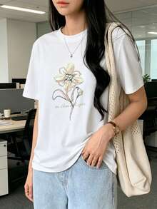 Camiseta holgada y casual con estampado floral para mujer, tops lindos para playa y vacaciones de verano, camisetas gráficasOferta por tiempo limitado, cantidad limitada disponible,  relámpago, camisas casuales para mujer, camisetas para mujer > poliéster, elegante - Blanco - Ver 2