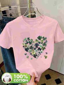 Edición Limitada, Camiseta Casual de Verano% para Mujer con Cuello Redondo, Diseño Temático del Día de San Patricio, Estampado de Trébol, Transpirable para Primavera/Verano/Otoño, Lavable aáquina, Adecuada para Ropa Deportiva Casual, Cómoda y Transpirable, Camiseta de Manga Corta para Mujer, Algodón Ligero. - Negro - Ver 10