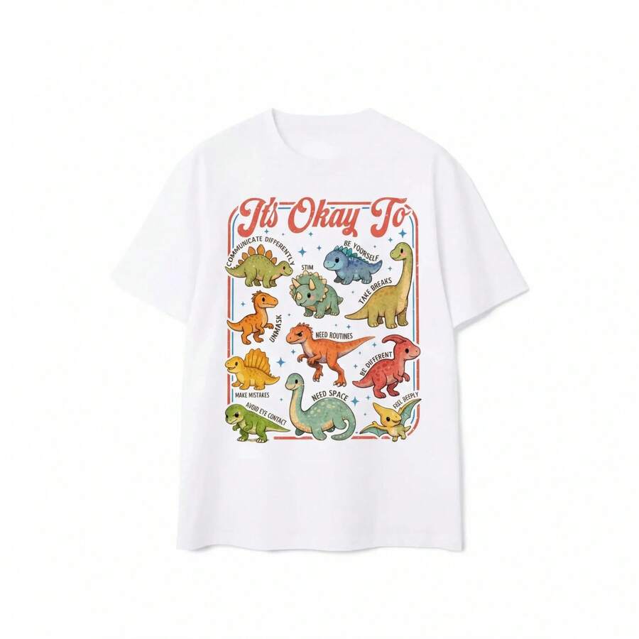Dinosaur Acceptance T-Shirt, Neurodiversity Pride Tee Statement Piece - Blanco - Ver 1