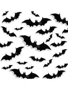 60 piezas/Set Decoración de Halloween Murciélagos 3D de PVC Negro - Pegatinas de Pared de Terror - Opción Ideal para Celebración de Halloween y Artículos Únicos - Multicolor - Ver 6