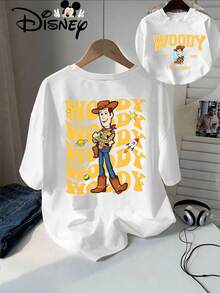 Disney Genuine Women'S Summer Clothing Woody Cartoon Character And TOY STORY Logo Pattern Summer New Short Sleeve T-Shirt Top Women'S Casual Fashion Printed T-Shirt Women - trắng - Xem 1
