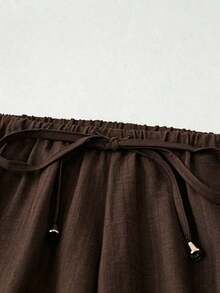 Pantalones anchos y largos sueltos de moda para mujeres de talla grande - Café integral - Ver 3