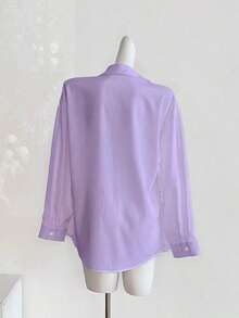 Camisa casual/de trabajo de manga larga, de un solo pecho y de unicolor para mujer de talla grande - Morado - Ver 2