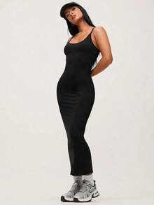 BASICS Vestido de cena y citas casual de Body entero de tirantes lisos - Negro - Ver 4