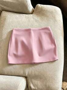 corta de unicolor casual para mujer, conjunto de faldas pantalón de verano con falda y pantalón corto interior, dos piezas para damas, faldas pantalón de mezclilla de cintura alta para mujer - Rosa - Ver 2