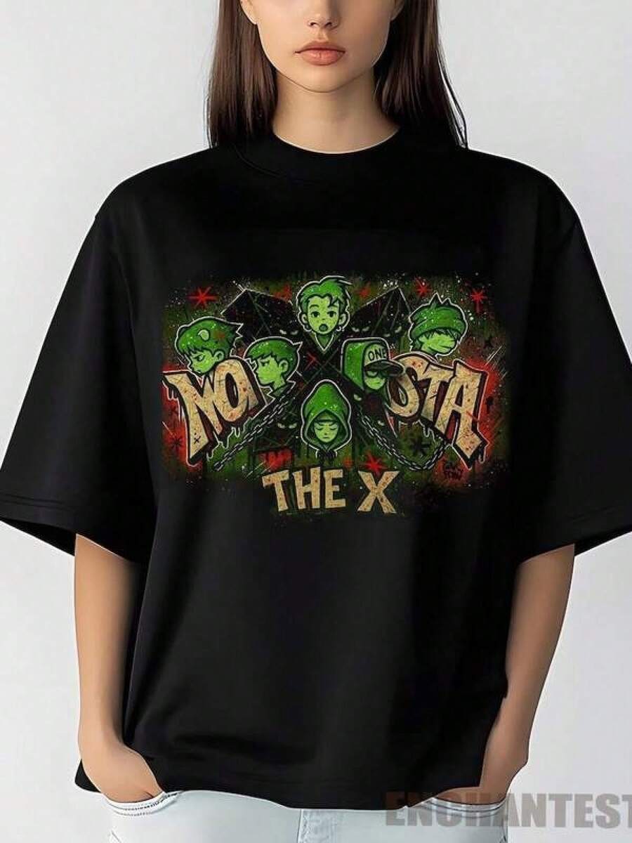 Camiseta unisex, Camiseta Monsta X The X, Sudadera Monsta X Connect X, Camiseta Monsta X Connect X 2025, Camiseta para miembros de MonstaX, CONNECT X World Tour, MONBEBE, ropa de mujer, blusas de mujer, tops de mujer, camisetas de mujer,Lightweight, Breathable Fabric,conjuntos casuales para mujer,Hot Weather Wear,Fun Design, Great For Outdoor Play - Negro - Ver 1