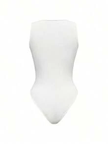 Body casual de un solo color con tirantes anchos y ajustado para mujer - Blanco - Ver 2