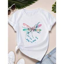 Camiseta de manga corta casual 100% para mujer - Camiseta de manga corta con cuello redondo estampado a la moda, tejido transpirable lavable a máquina, cómoda, fácil y elegante para uso diario en verano. Regalo perfecto. Corte holgado. Envío local - Blanco - Ver 8