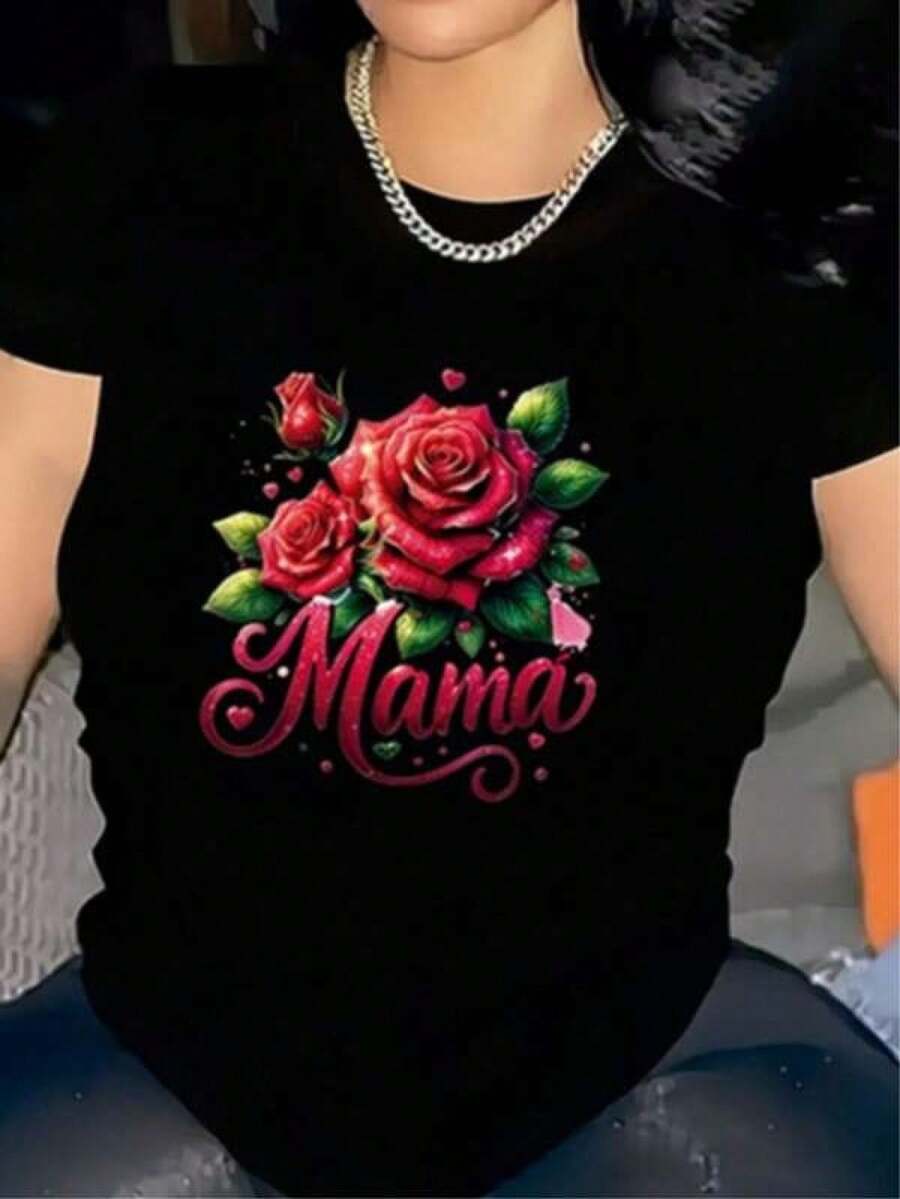 1 pieza de Camisetas para mujer,Camisetas Para Hombre,cuello redondo,estilo urbano,para jóvenes,moda streetwear,uso informal - Negro - Ver 1