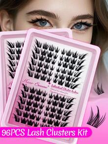 96-Cluster False Eyelashes | Individual Lash Clusters | Natural CC Curl | Cartoon Style | DIY Lash Extension Kit | Cluster Lashes | Faux Eyelashes | Beginner-Friendly | DIY At Home | Travel Essential | Perfect For Parties, Dates, And Holidays - D - 查看 1