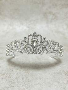 Vương miện công chúa vàng sang trọng - Mũ đội đầu cô dâu mạ Rhodium lấp lánh đính đá quý thủy tinh, phù hợp cho đám cưới, dạ hội và tiệc sinh nhật | Mũ đội đầu dự tiệc bằng hợp kim dành cho nữ với thiết kế pha lê - Phụ kiện cosplay và chụp ảnh, trang trí tiệc cưới, lễ hội. - Kim cương trắng bạc - Xem 1