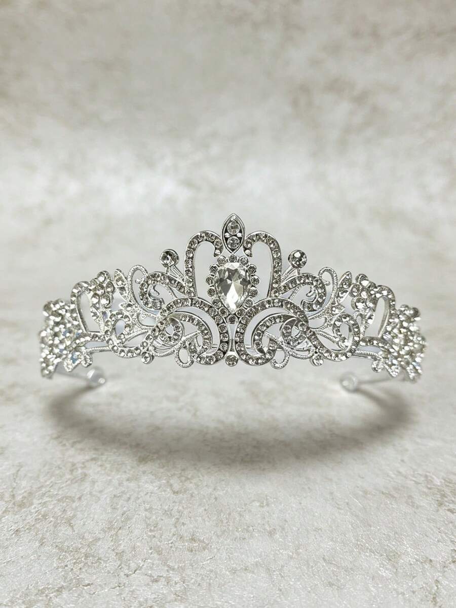Vương miện công chúa vàng sang trọng - Mũ đội đầu cô dâu mạ Rhodium lấp lánh đính đá quý thủy tinh, phù hợp cho đám cưới, dạ hội và tiệc sinh nhật | Mũ đội đầu dự tiệc bằng hợp kim dành cho nữ với thiết kế pha lê - Phụ kiện cosplay và chụp ảnh, trang trí tiệc cưới, lễ hội. - Kim cương trắng bạc - Xem 1