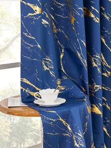 1pc/2pcs Gold Printed Blackout Curtains/Gold Marble Texture Printed Curtains, Top Rod Pocket Design, Blackout Lining, Privacy Protection 100% Blackout Lightweight Curtains For Living Room, Bedroom, Study, Navy Blue Blue Curtains - Royal Blue - View 8