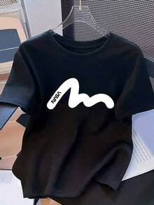 2026 Camiseta Casual de Cuello Redondo Impresa Casual Deportiva para Mujeres Talla Grande Manga Corta Envío Nacional Blusas de Mujer Manga Larga 1pc 180g Unisex Loose Crewneck T-Shirt - Negro - Ver 1