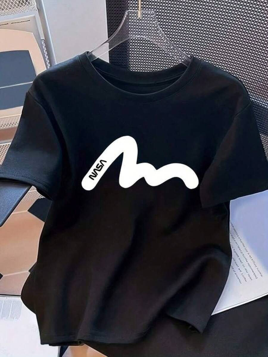 2026 Camiseta Casual de Cuello Redondo Impresa Casual Deportiva para Mujeres Talla Grande Manga Corta Envío Nacional Blusas de Mujer Manga Larga 1pc 180g Unisex Loose Crewneck T-Shirt - Negro - Ver 1