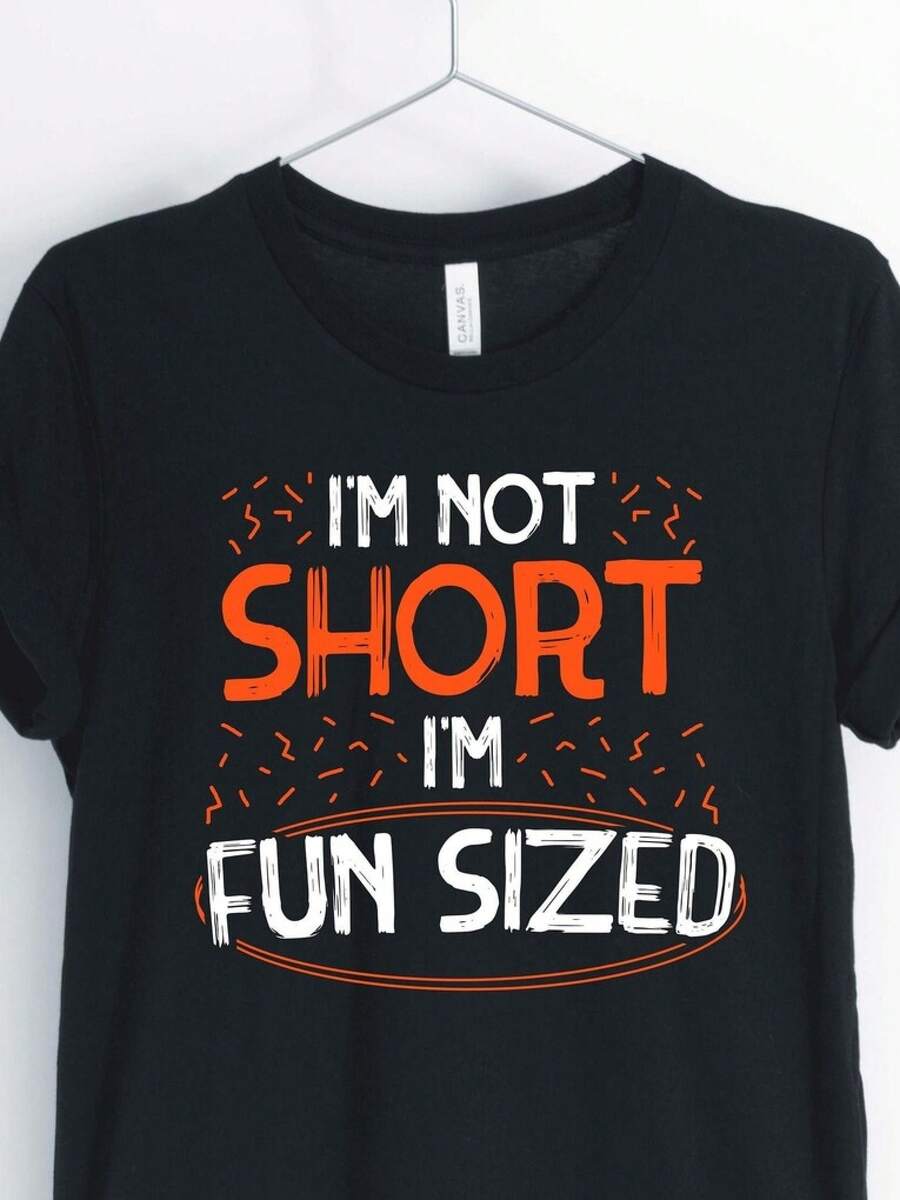 I'm Not Short I'm Fun Sized, Short Person Shirt, Petite T-Shirt, Short Person Gift, Unisex & Women's Shirtsblusas para mujer playeras de mujer vestidos casuales para mujer y2k playeras deportivas para mujer verano camisetas ropa de mujer Fashion Perfect For Daily - Negro - Ver 1