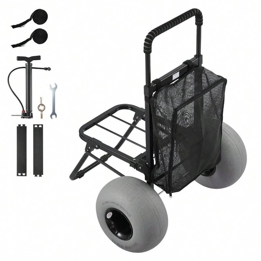 Beach Dolly With Big Wheels For Sand, 18 X 15 Cargo Deck, Folding Sand Cart With 12 Balloon Wheels, 165 Lbs Loading Capacity 34 To 45 Adjustable Height, Heavy Duty Cart For Beach Camping - Default - View 1