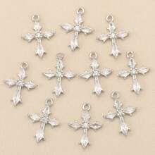 10 mặt dây chuyền hình thánh giá đính đá Cubic Zirconia, mạ vàng và bạc, dùng để tự làm trang sức. - Chữ thập tự làm - Xem 13